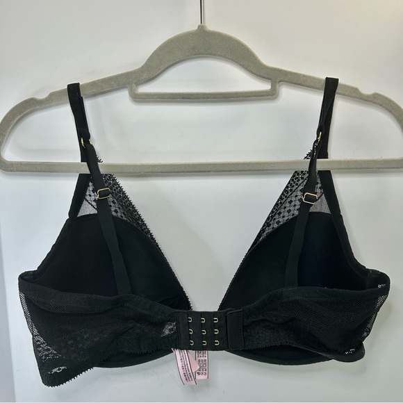 Victoria’s Secret Plunge Black Lace Mesh Adjustable Strap Bra 36DD - Picture 5 of 14